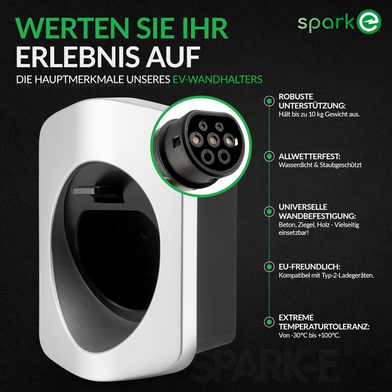 Spark-e Type 2 Charging Cable Holder, Secure Wallbox Cable Holder