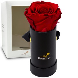 Rosenlieb Rosenbox Schwarz mit Infinity Rosen (3 Jahre haltbar) | Echte konservierte Rose | Blumenbox inkl. Grußkarte | Handgefertigt in Deutschland
