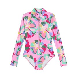 Kanu Surf Girls' Laurel Beach Sport UPF 50 Zip Front One Piece Swimsuit, Kiana Pink