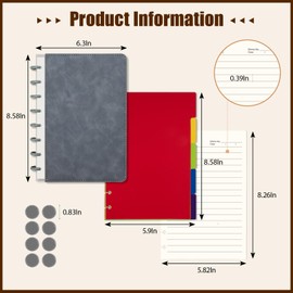 Mosa bear Discbound Notebook Spiral Journal with Removable Pages 180 Wide Ruled Disc Planner with 6 Binder Dividers for Work Meeting School