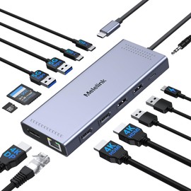 USB C Docking Station Dual Monitor, 14 in 1 Triple Display USB C Hub Multiport Adapter with 2 HDMI,DisplayPort,PD Charging,Ethernet,6 USB C/A Ports,SD/TF, Laptop USB C Dock for MacBook/Dell/HP/Lenovo