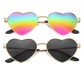 NIDOVIX Polarized Heart Shaped Sunglasses for Women, Vintage Fashion Cute Lovely Sun Glasses Metal Frame UV400 Protection (Gold/Rainbow Mirror+Gold/Grey)