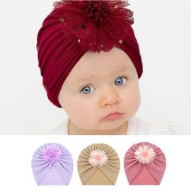 XYX Baby Girl Toddlers Breathable Cotton Hat Newborn Knotted Hat Cute Donut Soft Turban Bow Knot Cap (H-02)