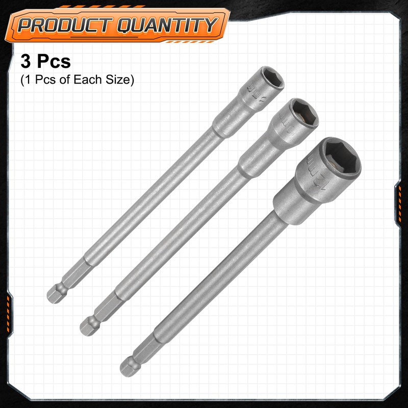 sourcing map 3pcs Nut Driver Drill Bit 8-12mm Metric Impact