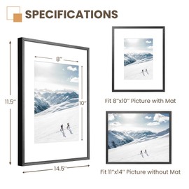 Heimlove 11x14 Aluminum Picture Frame, Metal photo Frame with Tempered Glass 8x10 with Mat or 11 x 14 Without Mat Wall Mounting Horizontally or Vertically,Poster Frame- 3 Packs - Black