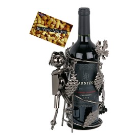 BRUBAKER Weinflaschenhalter Winzer - Flaschenständer Deko-Objekt aus Metall - Flaschenhalter Weinbauer mit Grußkarte für Weingeschenk