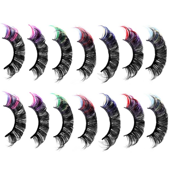 Baluue 7 Pairs Colored False Eyelashes Eyelash Stickers Fluffy False