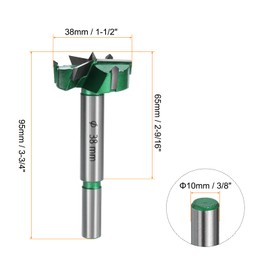 sourcing map Forstner Drill Bit 1-1/2" (38mm) Carbide Upgraded 3 Flutes Wood Hinge Drill Bits Opener Cutter for Hole Drilling Woodworking, Green