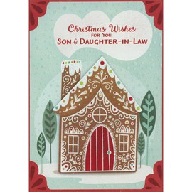 Designer Greetings Sparkling 3D Gingerbread House in Red Border Hand Decorated Christmas Card for Son and Daughter-in-Law