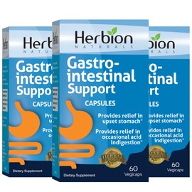 Herbion Naturals Gastro-intestinal Support Herbal Blend for Upset Stomach Relief, Gastrointestinal Health and Function, Occasional Acid Indigestion, Healthy Intestinal Flora, 60 Vegicaps - Pack of 3