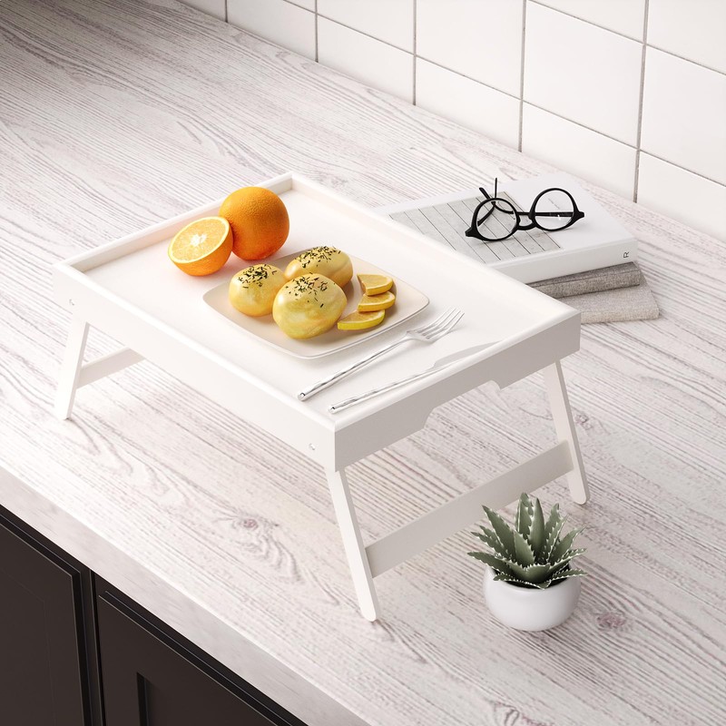 Fibogollo 2 Pack Bamboo Bed Tray Table with Folding Legs,Breakfast