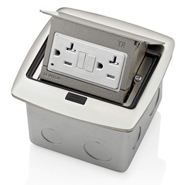 Leviton PFGF2-BN Pop-Up Floor Box with 20 Amp, Tamper-Resistant Self-Test GFCI Outlet, Brushed Nickel