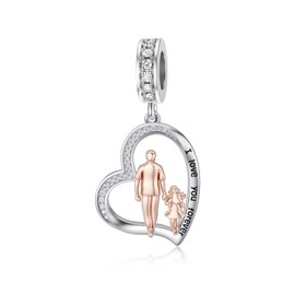 enjoylifecreative Father Daughter Charms for Women 925 Sterling Silver Dad Daughter Heart Charm for Bracelet Birthday Valentine's Day Gifts for Daughter, Sterling Silver, No Gemstone