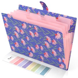 SKYDUE Accordion File Organizer, Floral Expanding File Folders with 5 Pockets, Cute Document Organizer for Paper Storage, School Office & Hospital Supplies Letter/A4 Size Periwinkle Blue