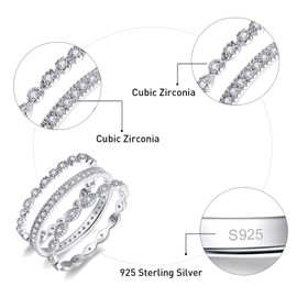 Bonlavie Sterling Silver Wedding Rings Set for Women 3 Pcs Cubic Zirconia Stackable Eternity Wedding Bands Womens Ring Sets Size J 1/2