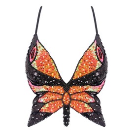 Haoohu Womens Indian Belly Dance Costumes Performance Outfits Butterfly Bandage Padded Bra Sequin Pearl Embroidery Tank Top