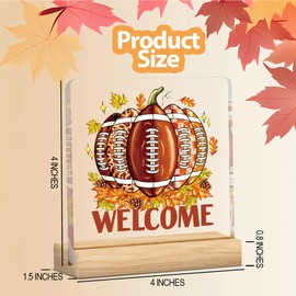Welcome Fall Decor for Home Fall Decorations for Office Desk Autumn Football Maple Leaf Decorations Autumn Clear Acrylic Sign Decor 4 X 4 Inches