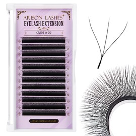 Arison Lashes Extensiones De Pestañas En Forma De W, Volumen 3D, Rizo D, 0,07 Mm, 12 Mm, Color Negro, Extensiones De Pestañas En Forma De W, Prefabricadas 3D-0,07-Aa Diámetro De 12 Mm