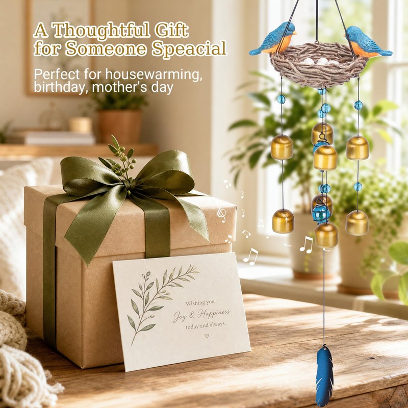 MUMTOP Wind Chime for Outside, Blue Bird Resin Wind Bells