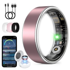 UniJethrou Smart Ring for Women Men, Health Fitness Tracker, IP68 Waterproof, Long Lasting Batteries Sleep Ring with Charging Case and Protector, Remote Photography, No App Fees (Pink, 9#)