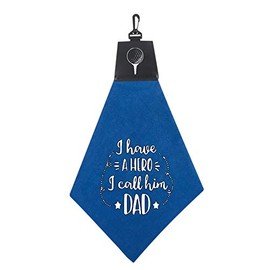 Tromic USA I Have A Hero I Call Him Dad Triangle Golf Towel with Pleather & Swivel Hook Father's Day Club Ball Tee Golfing Gift Birthday Variety Colors Towels Vinyl