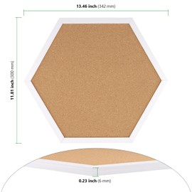 HAKZEON 6 Pack Cork Bulletin Board Hexagon, Hexagon Cork Board, Framed Corkboard Tiles for Wall, Thick Modern Decorative Cork Board with 30 Push Pins for Home, Office, School, White