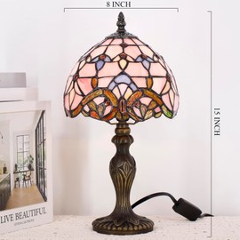 TCODTPOL Small Tiffany Lamp Stained Glass Table Lamp Mini Desk Accent Light for Bedroom Bedside Reading Home Antique Style Decor 8X15 Inches (Blue Baroque)