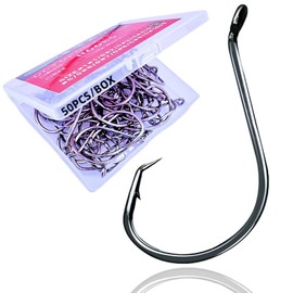 Circle Hooks Fishing Hooks 2X Strong Octopus Offset Fish Catfish Bulk Fishing Gear Equipment Hooks Set Saltwater Freshwater 50PCS(5/0 50/Pack)