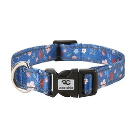 Eco Chic Recycled Reflective Dog Collar Soft Adjustable Pet Collar with Quick Release Buckle (Floral Navy Large)