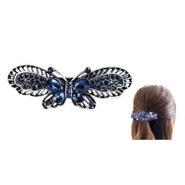 Fashion Hair Barrettes, Alloy Rhinestone Spring Hair Clips, Ponytail Top Side Clips Headwear Accessories for Women Ladies- Butterfly Shaped-Dark Blue