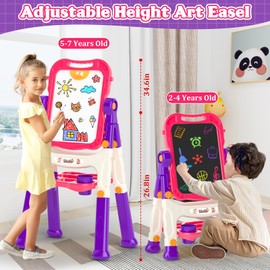Easel for Kids,Toddler Toys for 2 3 4 5 Year Old Girl Gifts,Toddler Easel Toys Ages for 2-4, Double Sided Magnetic Kid Art Easel,Dry Erase Drawing Painting Learning Toys for 2 3 4 5 Girl Birthday Gift