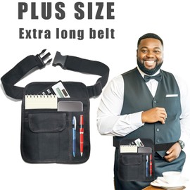 Ulifebetter Server Waist Pouch, 24.8-59in Black Server Apron Short Canvas Pocket Apron Restaurant Aprons with Pockets Adjustable Belt Waitress Apron Pouch Belt Pouch Tool Bag for Waiter Waitress
