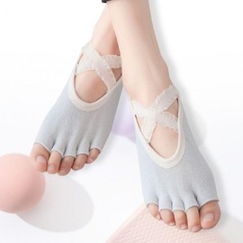 Non-Slip Pilates Yoga Dance Ballet Fit Open Toe Socks Yogi Gray 2ea