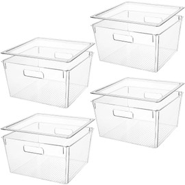 Clear Extra Large Plastic Stackable Storage Bins with Lids, Pantry Organizers and Storage Containers Fridge Organizer Bins Kitchen Organizer Bin for Organizing Under Sink Refrigerator Organization