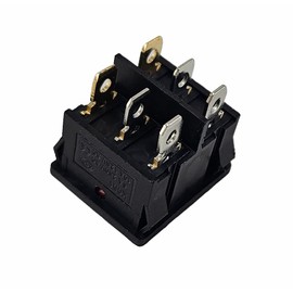 Double Rocker Switch Black 20 x 22 mm Red Rocker Illuminated 6 Pin 6 A 250 VAC