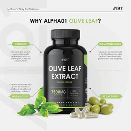 Olive Leaf Extract Capsules 7,500mg - Wild European 20% Oleuropein, 90 Vegan Capsules - Non-GMO, Gluten-Free, Halal, No Additives