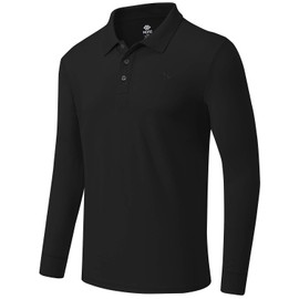 MoFiz Men's Polo Shirts Golf Sports Long Sleeve T-Shirts Active Performance Jersey Tee&T-Shirts Black Size XL