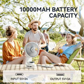 Rechargeable Clip On Fan,10000mAh Battery Operated Fan,9 Speed USB Fan Desk Fan,8-Inch Portable Fan with Light/Hook for Outdoor,Camping,Office,Hurricane,Power Outage