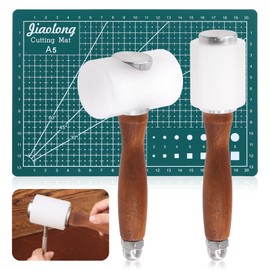 Mardatt 3Pcs Leather Carving Hammer and A5 Cutting Mat, T Hammer & Vertical Hammer Nylon Leather Mallet Wooden Handle Leather Craft Mallet for DIY Leather Craft