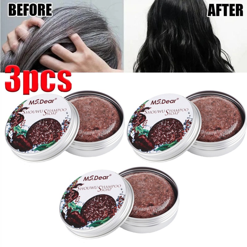 MS.Dear 3PCS Organic Soap Hair Darkening Shampoo Bar Gray Hair