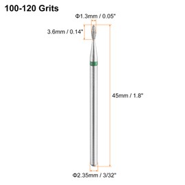 HARFINGTON 10pcs 100-120 Grits Diamond Grinding Bit 1.3mm Oval Head 2.35mm Shank 3.6mm Length Stone Sanding Drill Bits Rotary Tool for Ceramic Glass Nails Grinding Polishing