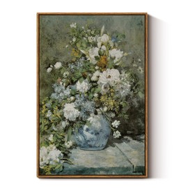 ARPEOTCY Floral Framed Canvas Print Wall Decor, Vintage French Flower Large Wall Art Home Decor, Ceramic Vase Floral Oil Painting for Living Room, Office Decoration, 20x30 inch