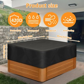 NOVWANG Square Hot Tub Cover, 85 x 85 inch Spa Cover Protection Water-Repellent & Heavy Duty Portable Square Spa Safety Protector for Outdoor Hot Tubs