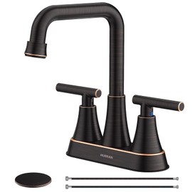 Bathroom Sink Faucet, Hurran Oil Rubbed Bronze Bathroom Faucets for Sink 3 Hole with Pop-up Drain and Supply Hoses, 360 Swivel Spout 2-Handle Centerset Faucet for Vanity RV Farmhouse