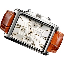 JMW TOKYO Men's Square Wristwatch, Silver & Gold Wristwatch, Square Rectangular Watch, Men's Chronograph, Limited Model, Seiko, Quartz, Leather Band, Genuine Leather, Business, Simple, Popular,