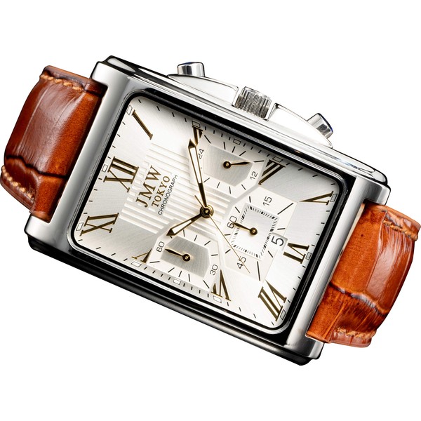 JMW TOKYO Men's Square Wristwatch, Silver & Gold Wristwatch, Square