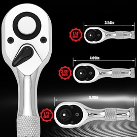 DSBYKJ 3-Piece Elbow Ratchet Set in Different Sizes, 1/2, 3/8, 1/4 Inch Drive Ratchet Set, 72-tooth Quick-Release Mini Ratchet Wrench Set