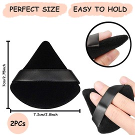 2 Pcs Stadux Triangle Powder Puff, Reuseable Powder Puff With Strap For Easy Use, Makeup Sponge Perfect For Pressed Powder, Velvet powder puff for Dry & Wet makeup (Black/Skin)