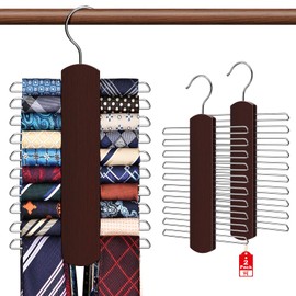 YYILIS 2 Pack Tie Rack for Closet, Premium Wooden Necktie Organizer Storage Tie/Belt Hanger, 360 Degree Swivel Space Saving Ties Holder for Men Hanging 40 Ties, Scarves Red