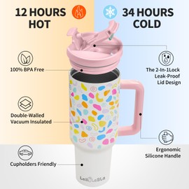 Labulabla 40oz Tumbler with Handle,Double Wall Vacuum Reusable Stainless Steel Insulated Water Bottle,With Leak Proof lid and Straw for Iced or Cold Beverages (Cloud-like White)